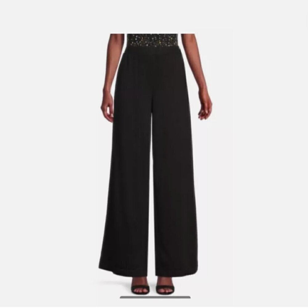Area Stars Ultra Wide Leg Pant in Black Elastic Waist M NWT